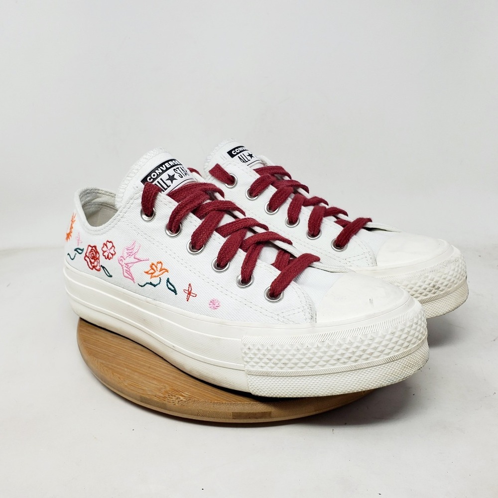 Converse All Star Lift Platform Shoes Womens 8 White Summer Embroidered Sneaker - Picture 6 of 13